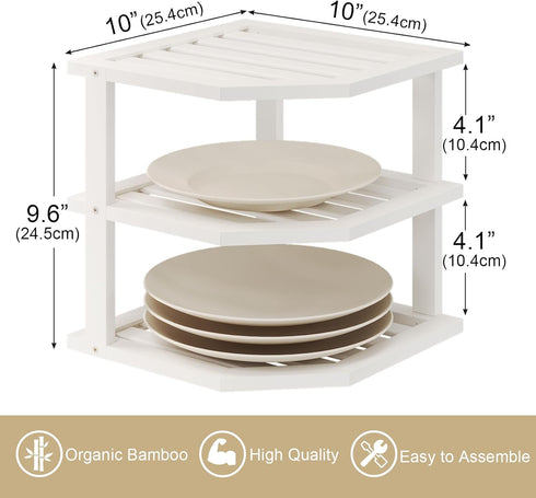 3 Shelf(2 Pack),Dish Countertop VERTORGAN Tier Bamboo Corner Drying Rack,Plate Organizer,Kitchen Spice Rack