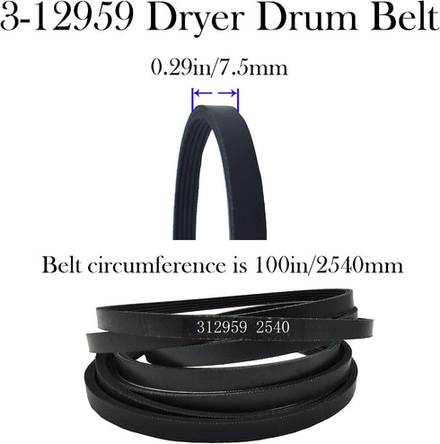 12001541 303373 Dryer Drum Roller Kit & 3-12959 Belt Replacement, Suitable for Maytag, Kenmore, Crosley