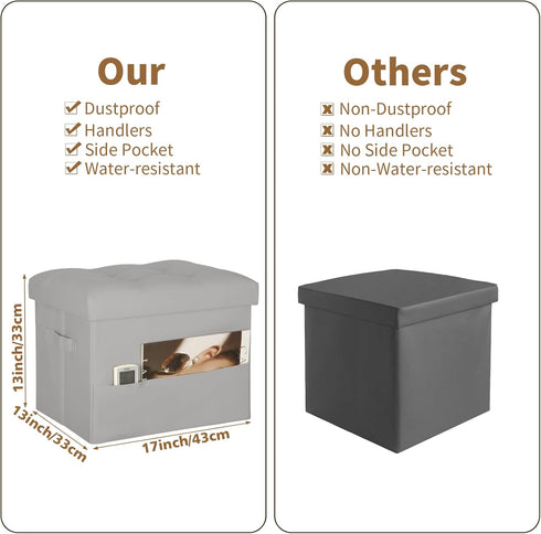 330 lbs 17x13x13in, BelugaHelper Folding Storage Ottoman. Foot Rest Stool with Thicker Foam Padded Seat. Leather