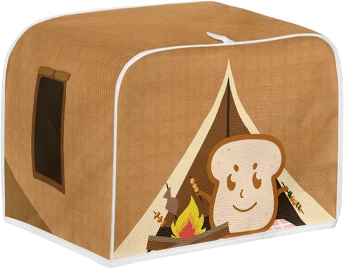 chaqlin Toaster Covers 4 Slice Wide Slot Brown Cute Toast Print Small Appliance Cover Machine Washable Bread Maker Cover