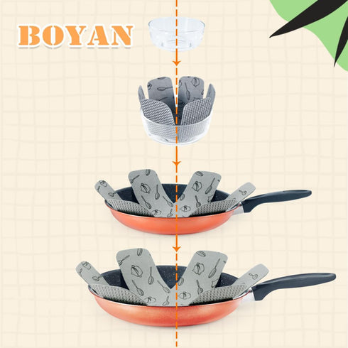 BOYAN Pot and Pan Protectors, Set of 12, 3 Different Sizes, Cookware Divider Pads, Anti-Slip