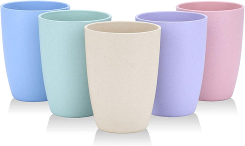 LuckyZone Wheat Straw Unbreakable Cup - 12 oz Reusable Drinking Glasses Set of 5, Dishwasher Safe, Eco-Friendly