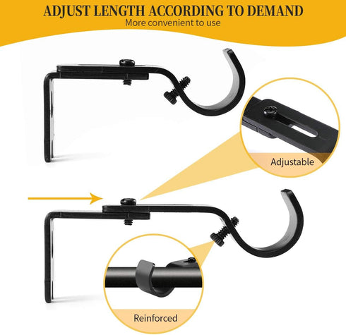 Heavy Duty Adjustable Curtain Rod Brackets, Rod Holders for 1 Inch Rod, Black Color, (Set of 4)