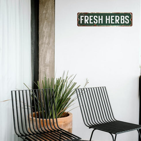 HENOVAL 16x4 Inches Fresh Herbs Sign Herb Garden Signs Vintage Tin Metal Signs For Home Kitchen Garden Farmhouse Wall