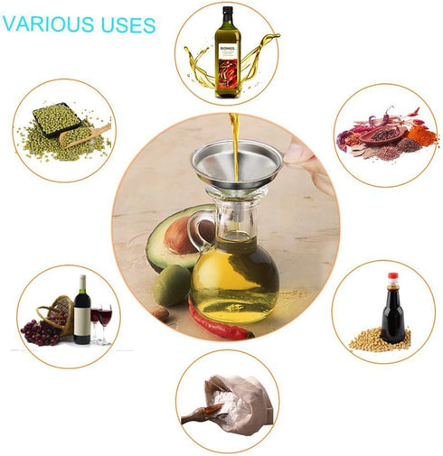 Stainless Steel Classic Olive Oil Spouts with Funnels, Tapered Bottle Pour Spouts for Liquor, Vinegar, Syrup (2pcs)