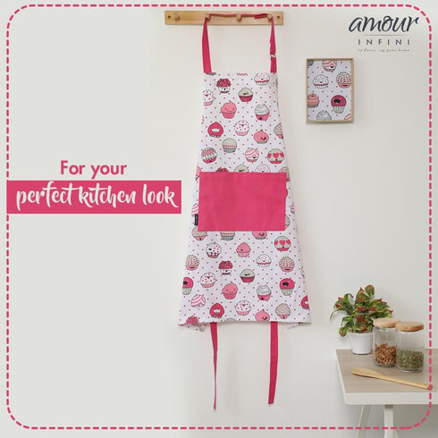 AMOUR INFINI Cotton Aprons for Women with Pocket, Adjustable Strap, Printed Aprons for Baking, Cooking, Gardening
