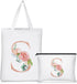 Sanwuta 2 Pcs Floral Letter Initial Canvas Tote Bags, Monogrammed Travel Cosmetic Bags for Woman Wedding Gift