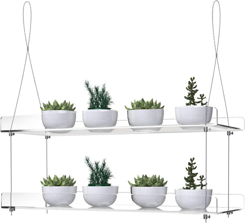 ZerzSemp 2-Tier Acrylic Window Display Shelves 16" Adjustable Clear Racks for Herbs, flowers