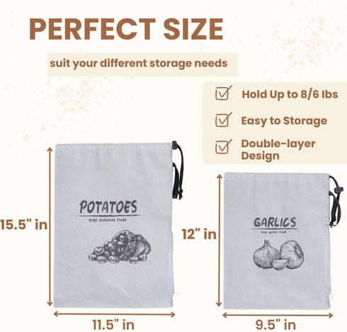 Potato Onion Garlic Storage Bag, Reusable Potato Onion and Storage Bag for Pantry, Vegetable Storage Bags with Drawstring Closure, 3 Packs (Potato Onion Garlic Bag) by LeCorner