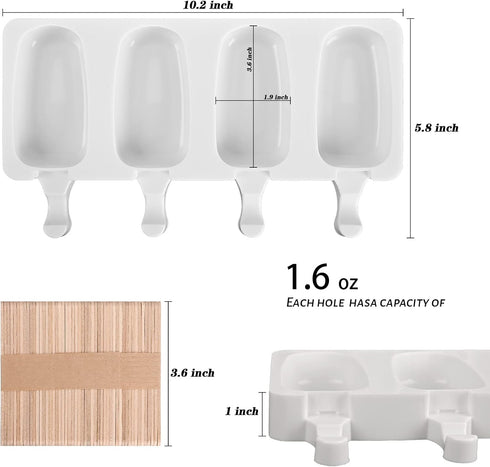 Sakolla 3 Pack Large Popsicle Molds 4 Cavities Cake Pop Silicone Molds Oval Ice Cream Cakesicle Molds for Chocolate Baking with 100 Wooden Sticks by Sakolla