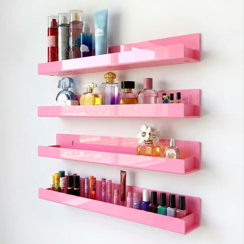 4 Pack 15 Inch Pink Acrylic Shelves, Kids Floating Bookshelf for Kids