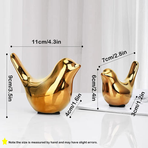 GJFASGF 2 Small Animal Statues, Gold Bird Figurines Home Decor, Modern Home Decorative, Ceramic Decor for Office