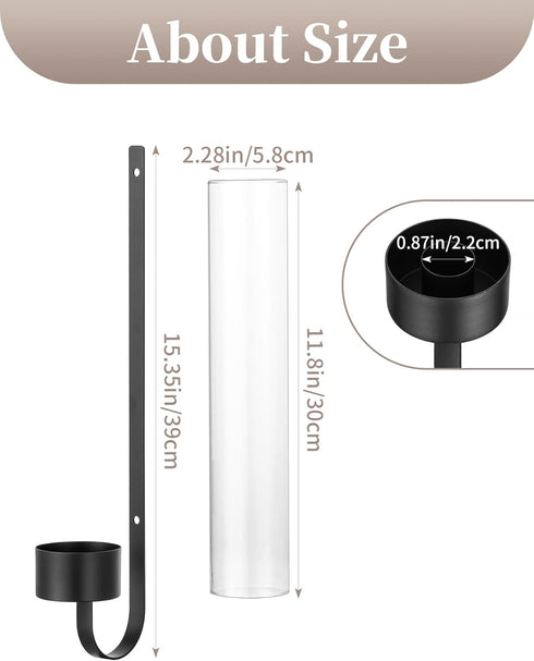 Set 2 Sziqiqi Black Wall Candle Holders: Metal Candle Sconces for Taper of Modern Wall Mounted Candlestick Holder