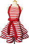 Cute Lovely Violet Mist Retro Aprons for Women, Girls, Vintage 50s Red Striped Kitchen Ruffle Apron, Christmas Gift