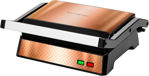OVENTE Electric Panini Press Sandwich Maker, Non-Stick Coated Plates, 1000W Indoor Grill, Copper GP0620CO