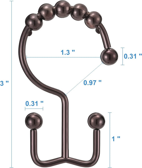 Shower Curtain Hooks Rings – TENOVEL Double Sided Rust Proof Hooks for Bathroom Shower Rods, Bronze, Set of 12