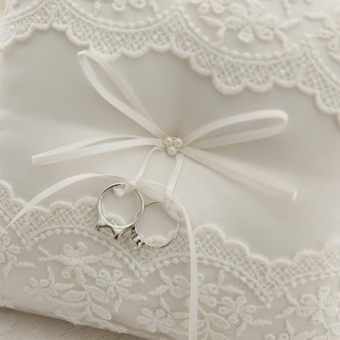 Awtlife Lace Pearl Wedding Ring Pillow Cushion, 8.26 Inch for Beach Wedding