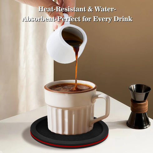 THECOSKY Set 6 Sleek Absorbent Coasters with Holder Silicone Cup Mat with Removable Felt Insert Non-Slip, Non-Stick