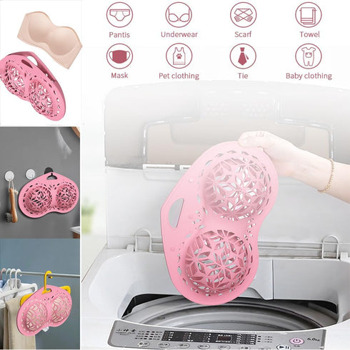 Bra Washing Bag Silicone Mesh, Reusable Pink Silicone Bra Wash Bag Fits A-C Cup Bras, Anti-Deformation Lingerie Bag