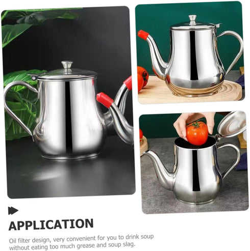Ciieeo Large Stainless Steel Oil Pot - Cooking Grease Container with Filter Cup for Frying and Sauces