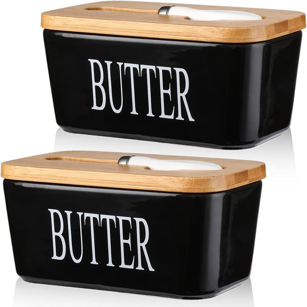 AISBUGUR Butter Dish with lid Ceramics Butter Keeper Container with Knife and