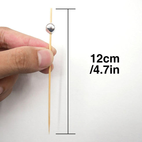 PuTwo 300 Counts Cocktail Toothpicks - Handmade Natural Bamboo Skewers for Appetizers, Fruits, Dessert with White Pearls