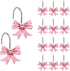 12PCS Decorative Shower Curtain Hooks, Pink Bow Knot Resin Shower Rings for Bathroom Nursery Art