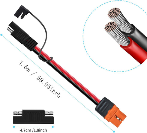 XT60i to SAE Adapter 10AWG Solar Charging Cable XT60i-F Extension Cable with SAE Reverse Adapter Compatible for Ecoflow Solar Generator Portable Power Station 1.5M