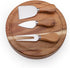 ILEAF Round Slide-Out Acacia Wood Cheese Board and 3 Piece Cheese Tool