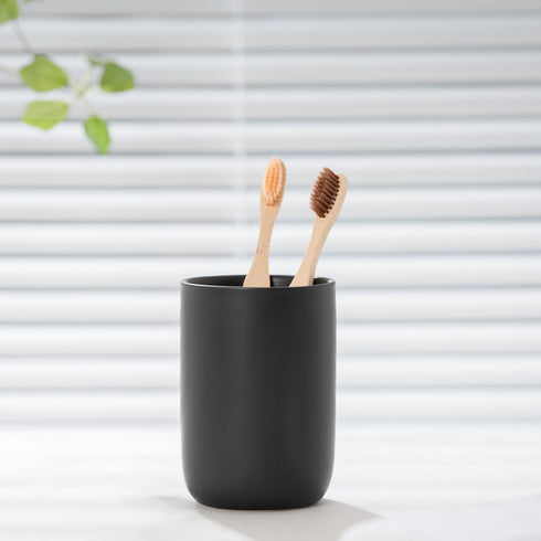 Hylignuae HY Bathroom Ceramic Toothbrush Cup, Matte Black Toothbrush Cup Holder, Bathroom Storage Organizer