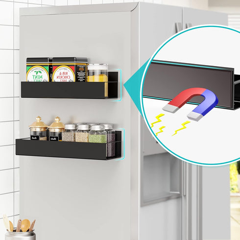 2 Pack Vetacsion Moveable Fridge Magnetic Spice Racks,Metal Black
