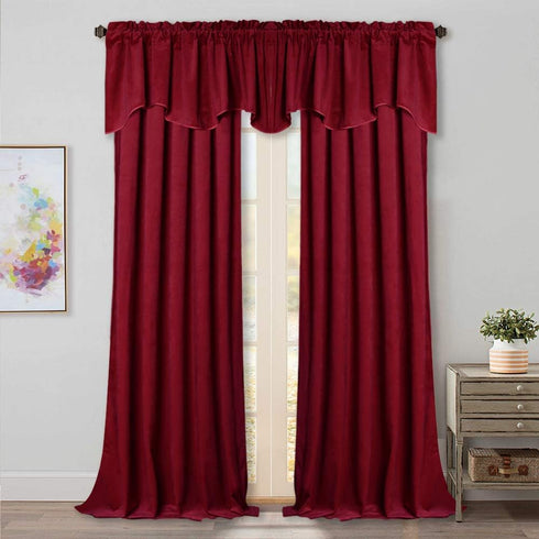 StangH Kitchen Red Scalloped Valance - 18 Inches Stylish Thermal Curtain Tiers for Dining Room/Bay Window