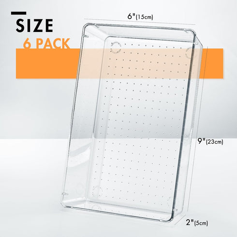 HOUSE DAY 6 PCS Desk Drawer Organizer Bins, Clear 9*6*2" Non-Slip Plastic Organizers for Makeup, Office