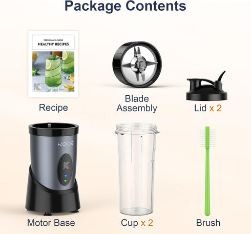 KOIOS 900W Personal Blender for Smoothies and Shakes, Includes 2 No-BPA 22 oz Portable Bottles and Lids