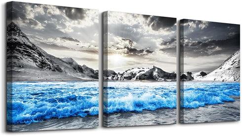 TTHYUEWS Framed Canvas Wall Art for Bedroom, Modern Home Decoration, Black and White Beach Wall Paintings