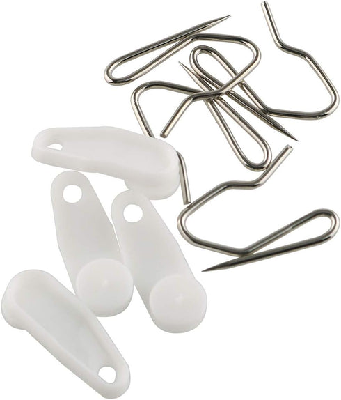 E-outstanding 50 Sets White Plastic Traverse Rod Slides, Rail Glider and Metal Curtain Hooks for Window