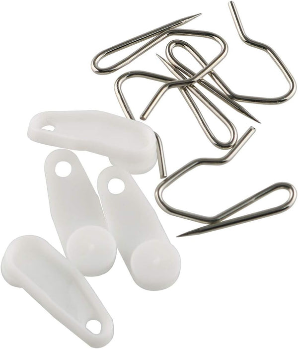 E-outstanding 50 Sets White Plastic Traverse Rod Slides, Rail Glider and Metal Curtain Hooks for Window