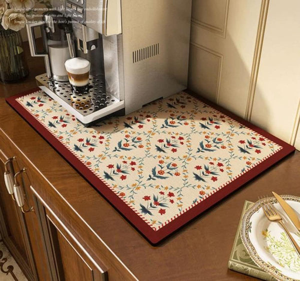 Cute Coffee Maker Mat for Countertops, Colorful Dish Drying Mat, Absorbent Quick Drying Protection
