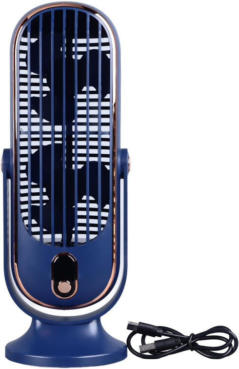 Table Tower Fan, 1800mAh USB Portable Electric Fan with 5 Speeds for Car Home Office (Blue)