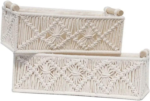 Macrame Storage Baskets, Handmade Woven Decorative Box for Organizing Countertop and Shelf