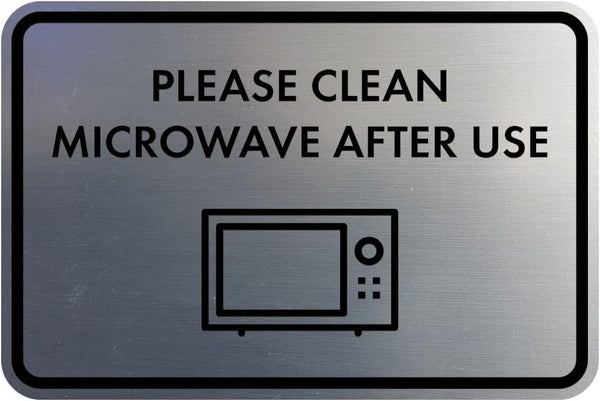 Classic Framed Please Clean Microwave After Use Sign, Brushed Silver - Small