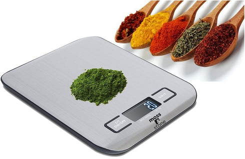 Moss and Stone Digital Kitchen Scale, Multifunction Accuracy Scale with LCD Display, 11 Lb 5 Kg, Stainless Steel