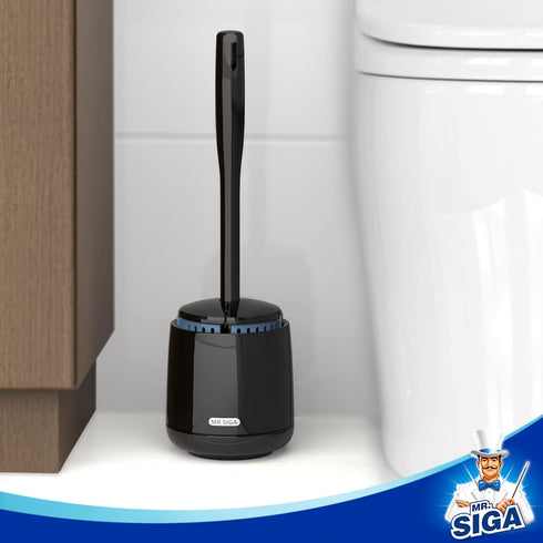 MR.SIGA Toilet Bowl Brush and Holder, Premium Quality Black, Durable Bristles with Solid Handle, 1 Pack