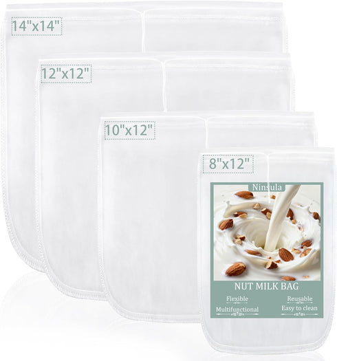 Ninsula 4PCS Nut Milk Bag, Food Grade Nylon Cheese Cloth Bag, Straining Reusable