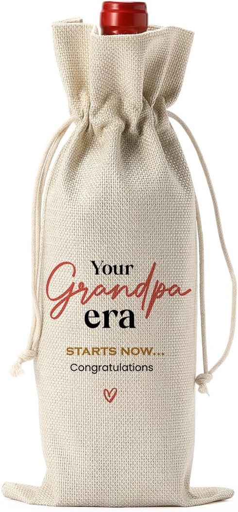 Funny Grandpa Baby Announcement Wine Bag, Pregnancy Gifts for Grandpa, Your Grandpa Era Starts Now Wine Bottle Bag