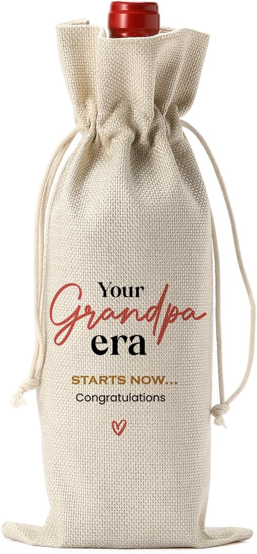Funny Grandpa Baby Announcement Wine Bag, Pregnancy Gifts for Grandpa, Your Grandpa Era Starts Now Wine Bottle Bag