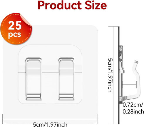 Latoxcaa 25 Pack Hooks for Outdoor String Lights, Heavy Duty Cable Clips, Damage Free Cord Clips, Waterproof