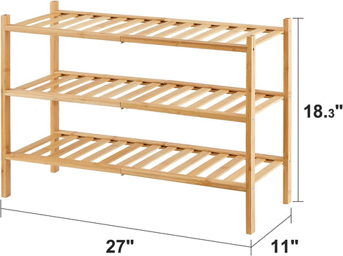 3-Tier Closet, viewcare Free Standing Shoe Racks, Bamboo Wood Shoe Rack for Entryway & Beautiful | Natural | Functional