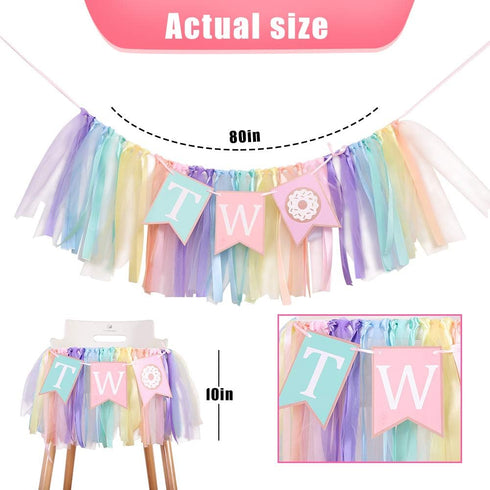 1 2 2) Donut to Years Old Birthday Banner - Donut Theme Birthday High Chair Banner, a Soft Rainbow Ribbon Tutu Group