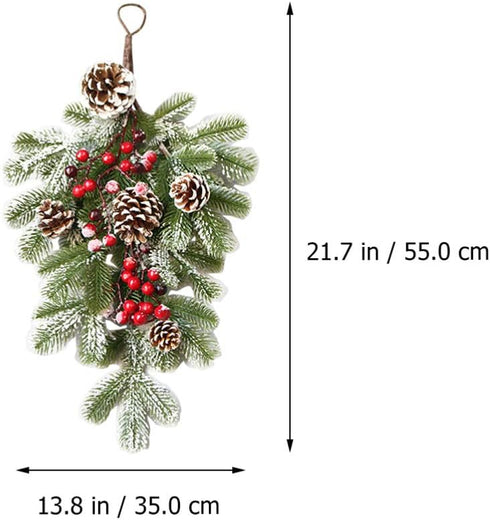 BESTOYARD Artificial 21.7in Christmas Teardrop Swag, Pine and Pinecone Door Decoration for Holiday Decor